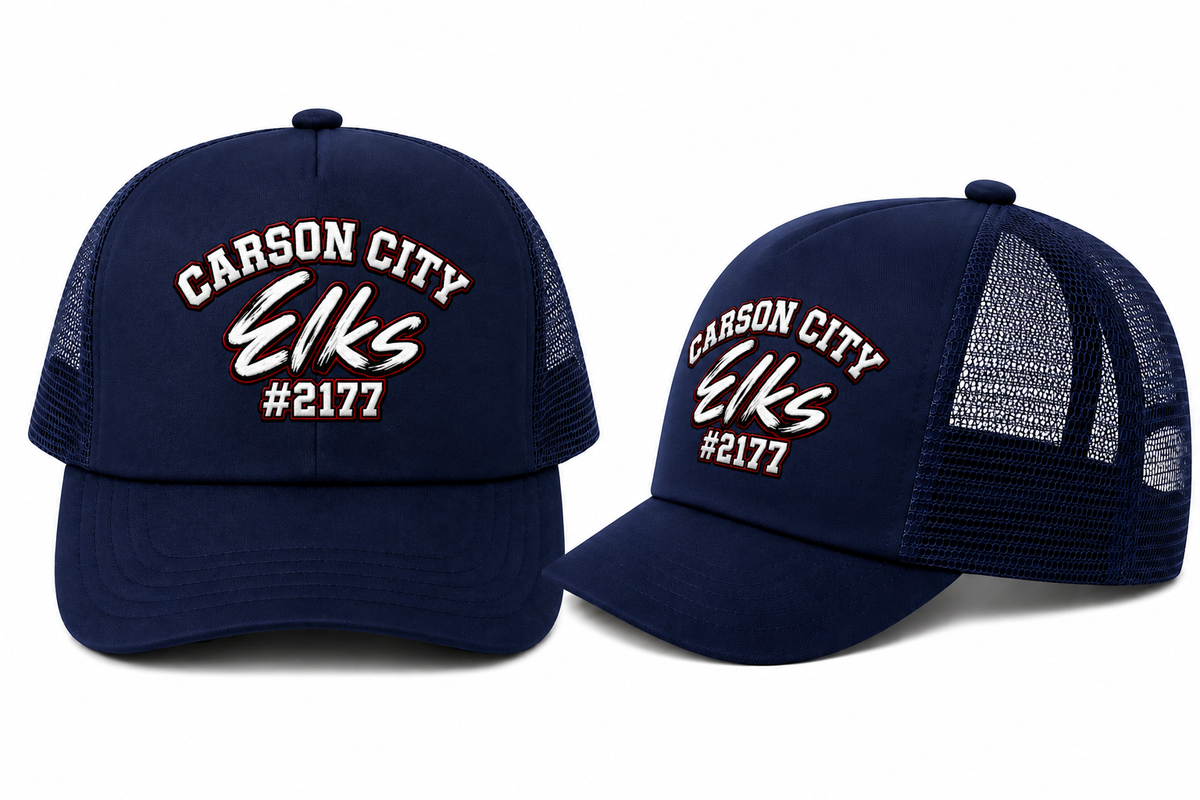 Carson City Elks #2177 Trucker Hat in Navy - flat lay, front
