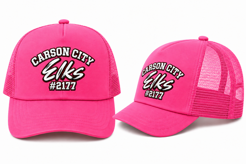 Carson City Elks #2177 Trucker Hat in Hot Pink - flat lay, front