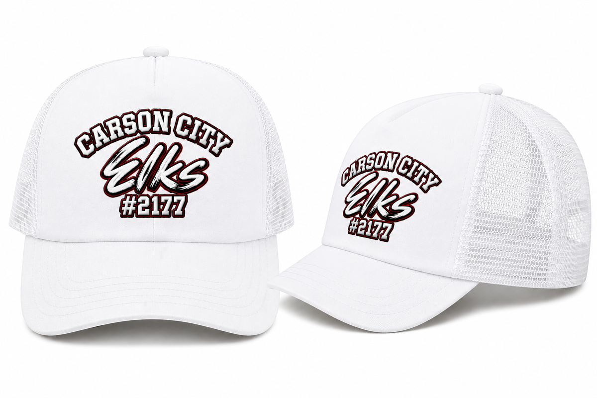 Carson City Elks #2177 Trucker Hat in White - flat lay, front