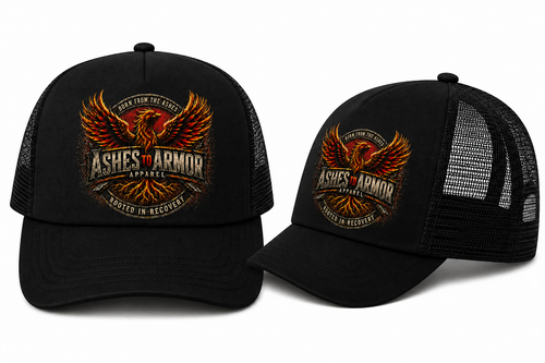 Ashes to Armor Hat in Black - flat lay, front