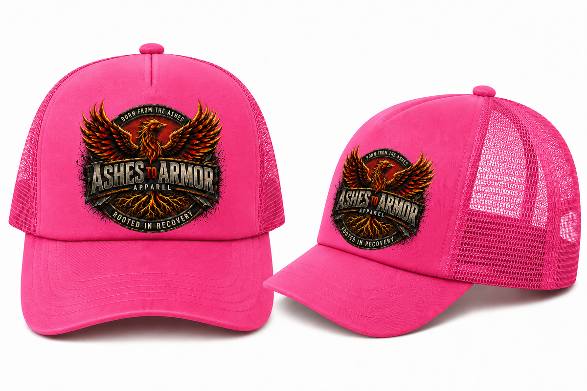 Ashes to Armor Hat in Hot Pink - flat lay, front