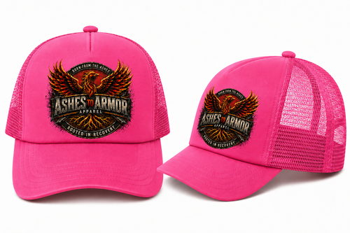 Ashes to Armor Hat in Hot Pink - flat lay, front