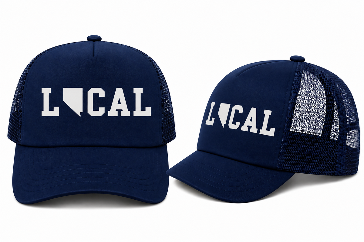 Nevada Local Trucker Hat in Navy - flat lay, front