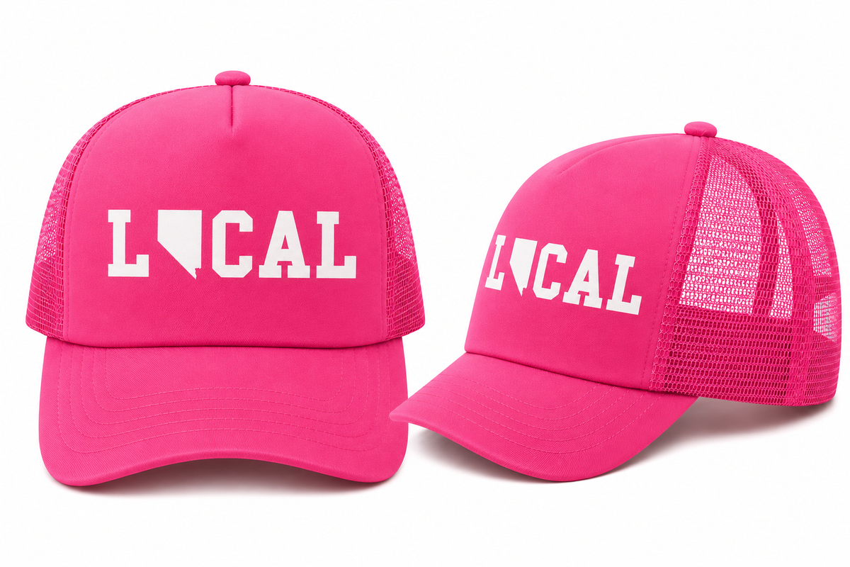 Nevada Local Trucker Hat in Hot Pink - flat lay, front