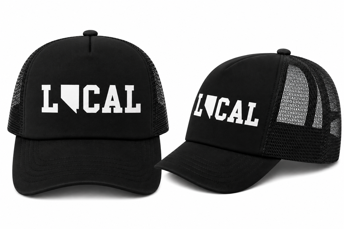 Nevada Local Trucker Hat in Black - flat lay, front
