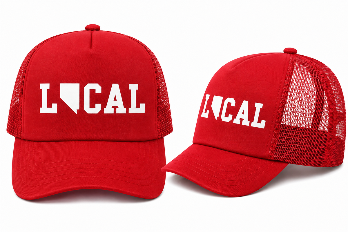 Nevada Local Trucker Hat in Red - flat lay, front