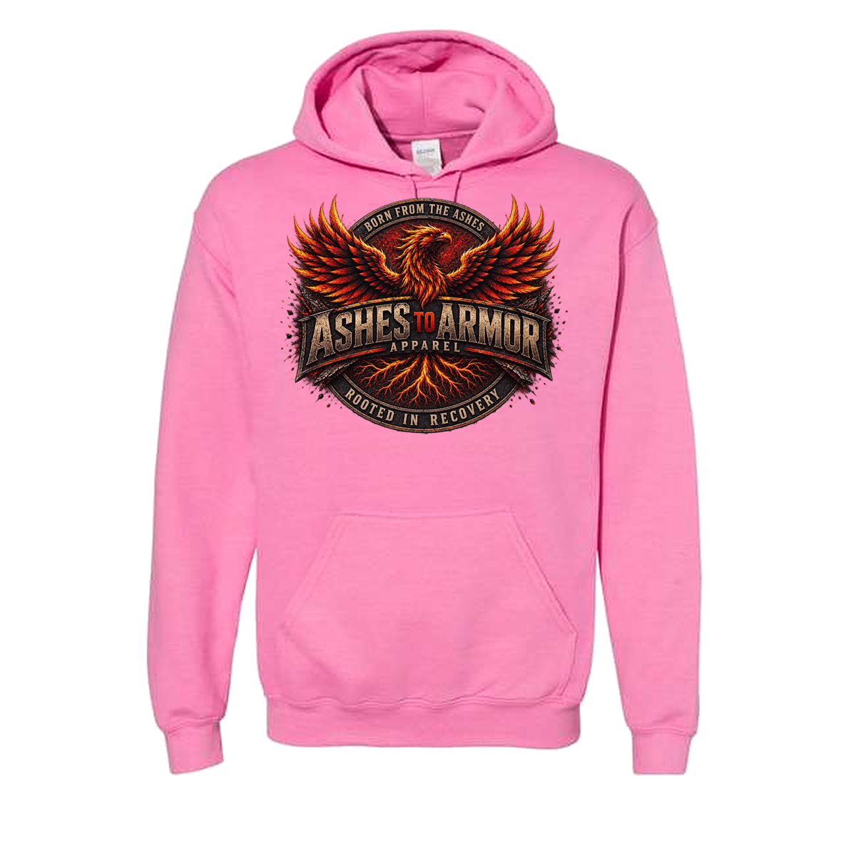 Ashes to Armor Apparel Hoodie in Azalea - flat lay, front
