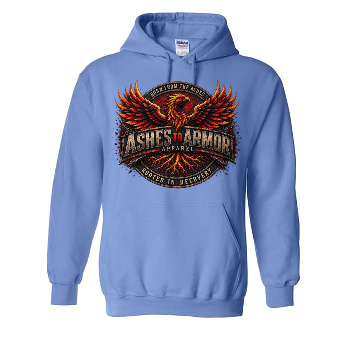 Ashes to Armor Apparel Hoodie in Carolina Blue - flat lay, front