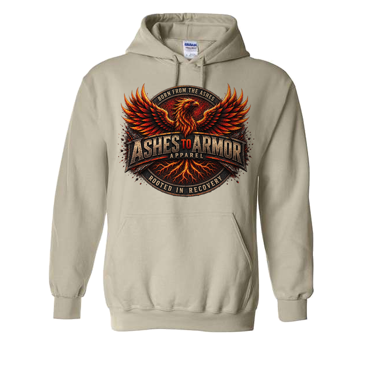 Ashes to Armor Apparel Hoodie in Sand - flat lay, front