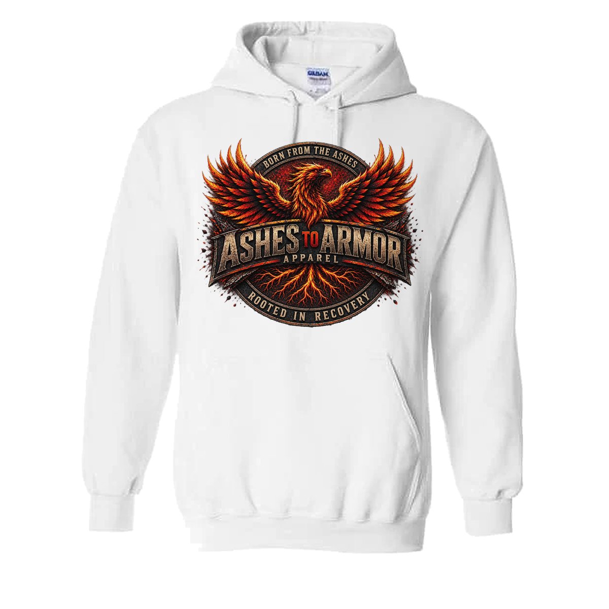 Ashes to Armor Apparel Hoodie in White - flat lay, front