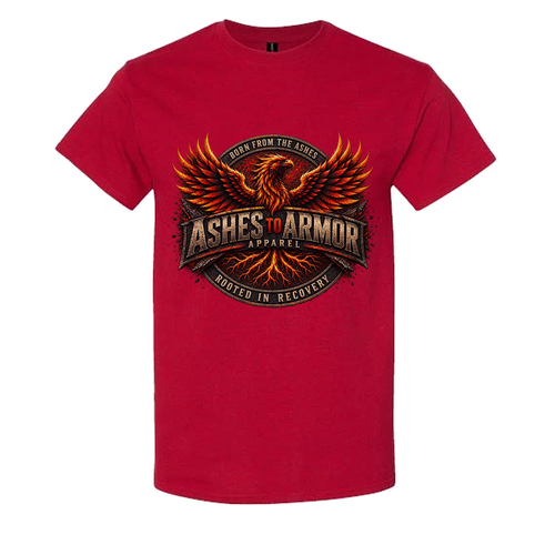 Ashes to Armor Apparel Tee in Antique Cherry Red - flat lay, front