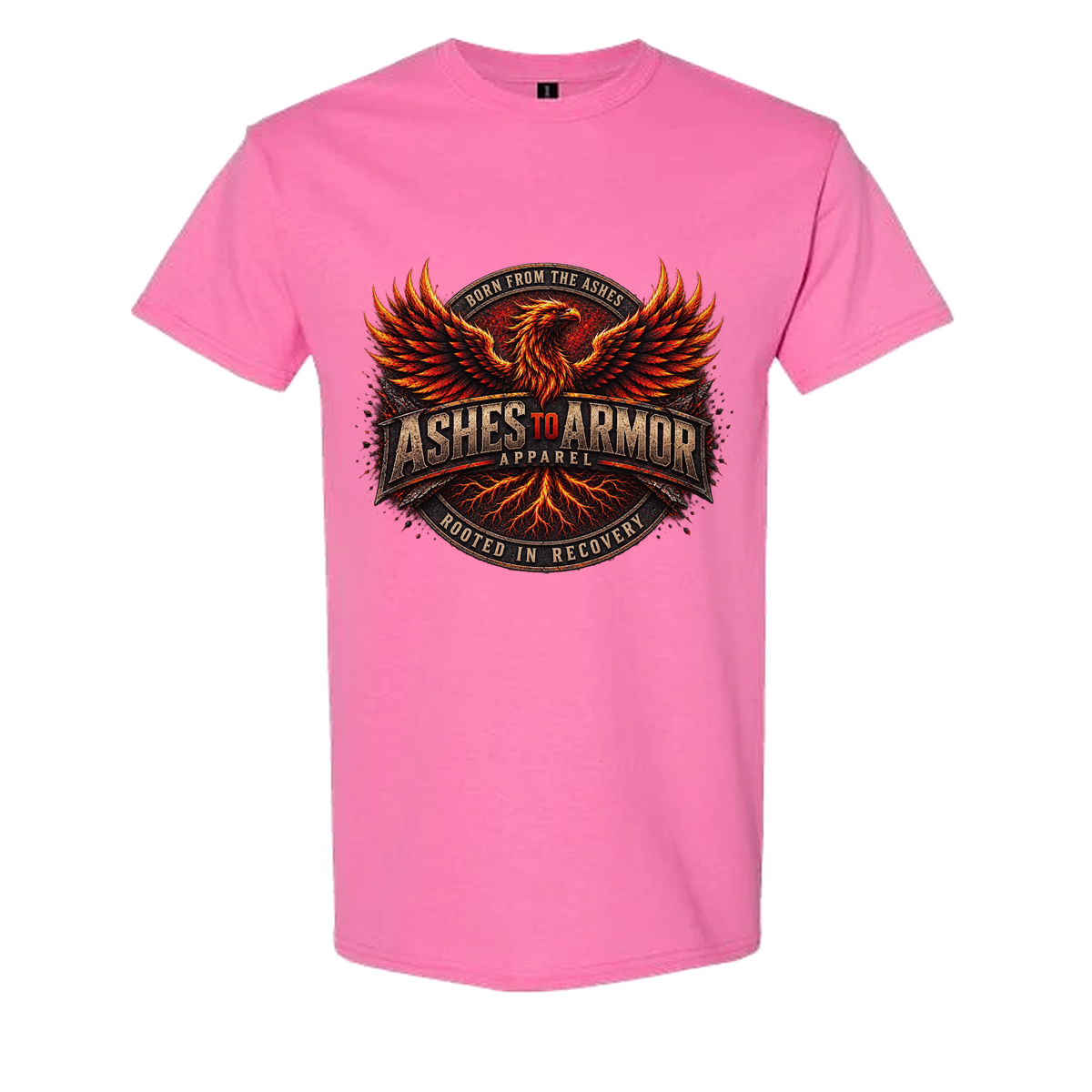 Ashes to Armor Apparel Tee in Azalea - flat lay, front