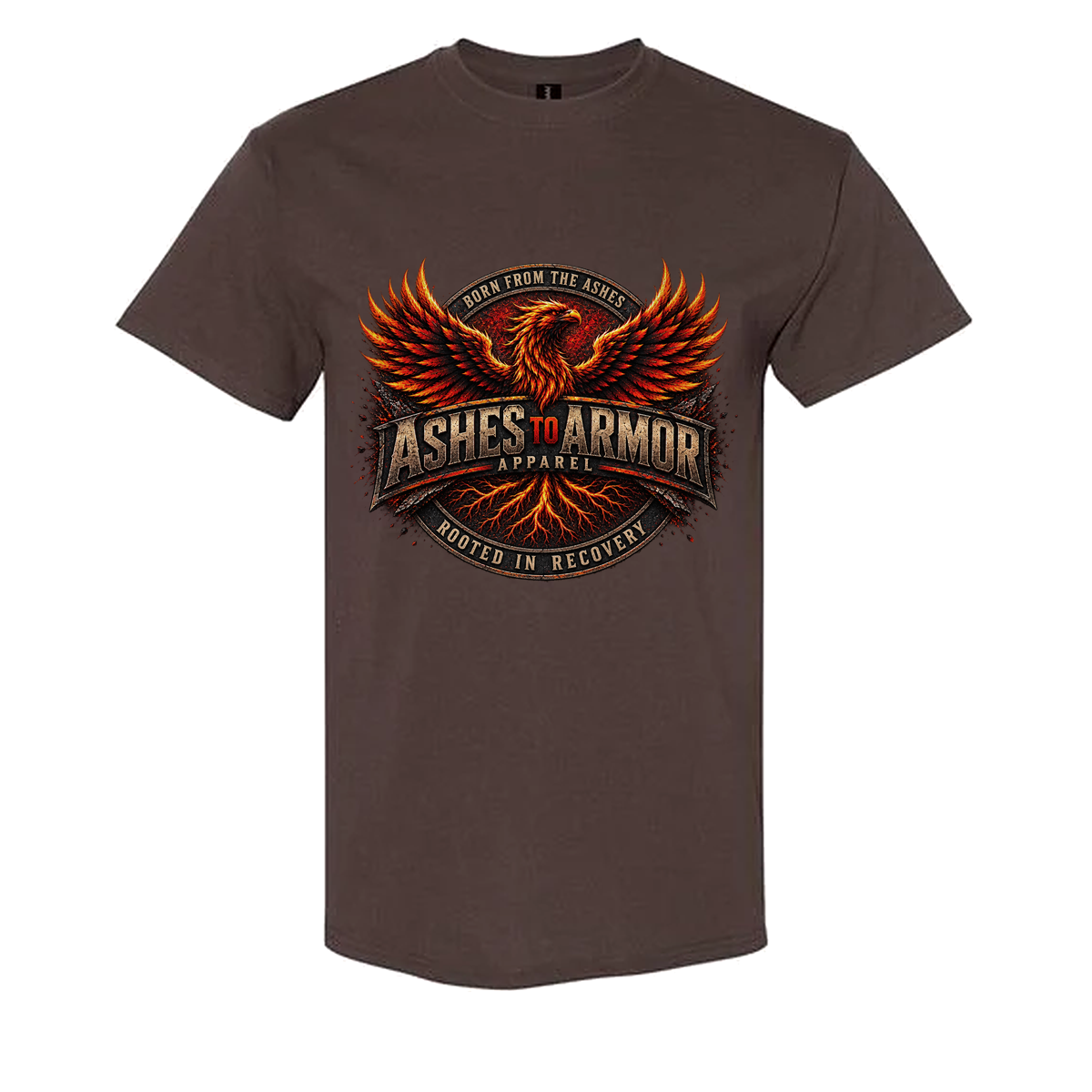 Ashes to Armor Apparel Tee in Dark Chocolate - flat lay, front