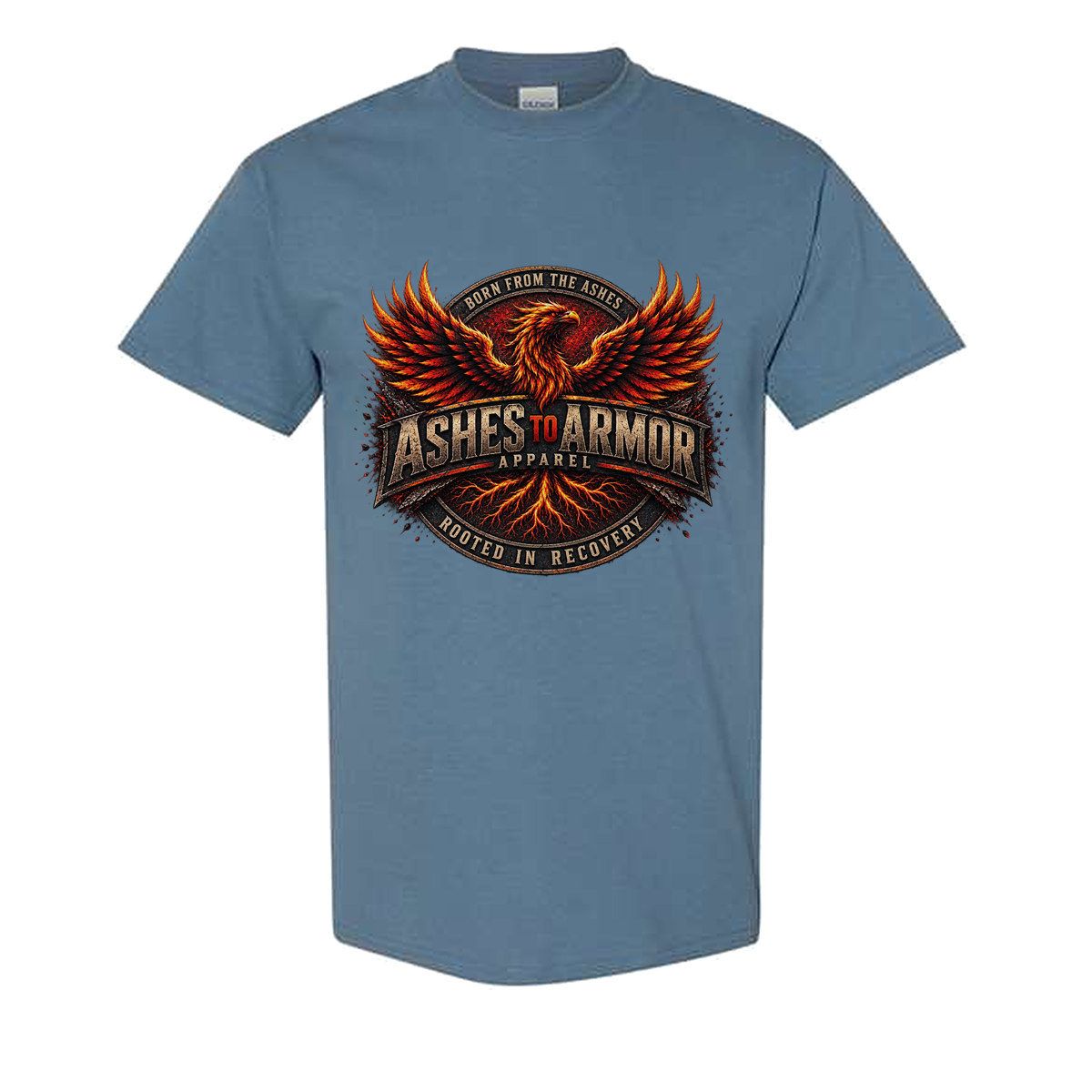 Ashes to Armor Apparel Tee in Indigo Blue - flat lay, front