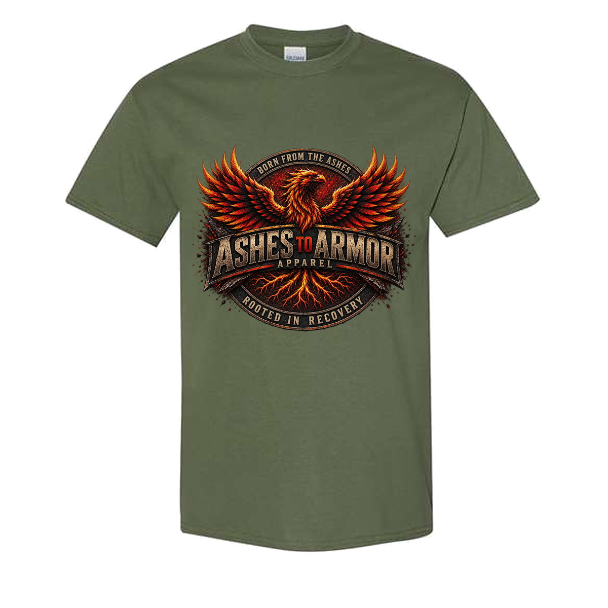 Ashes to Armor Apparel Tee in Military Green - flat lay, front