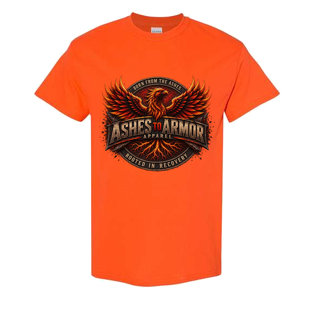 Ashes to Armor Apparel Tee in Orange - flat lay, front