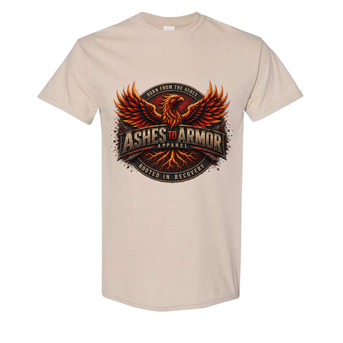 Ashes to Armor Apparel Tee in Sand - flat lay, front