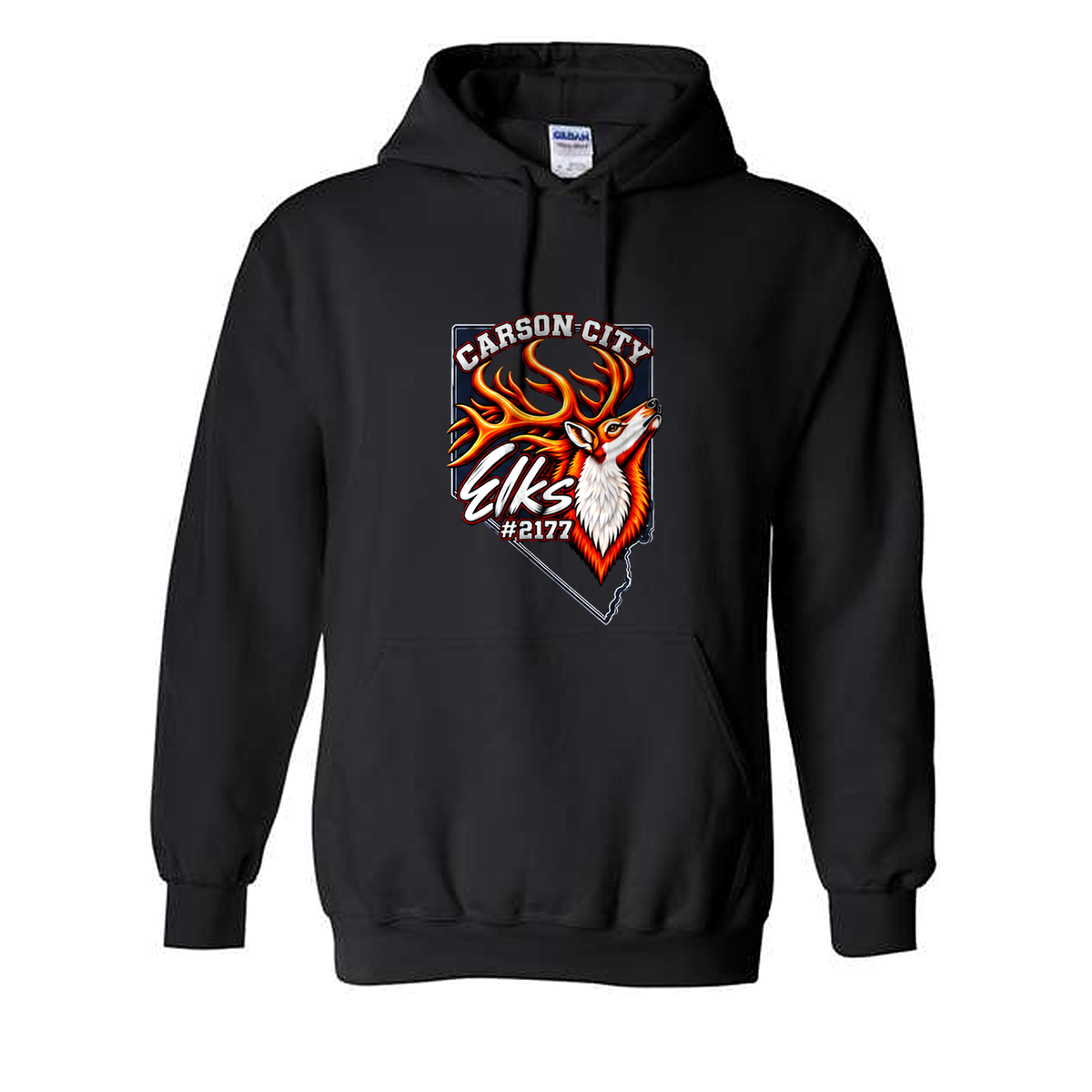Carson City Elks #2177 Hoodie in Black - flat lay, front