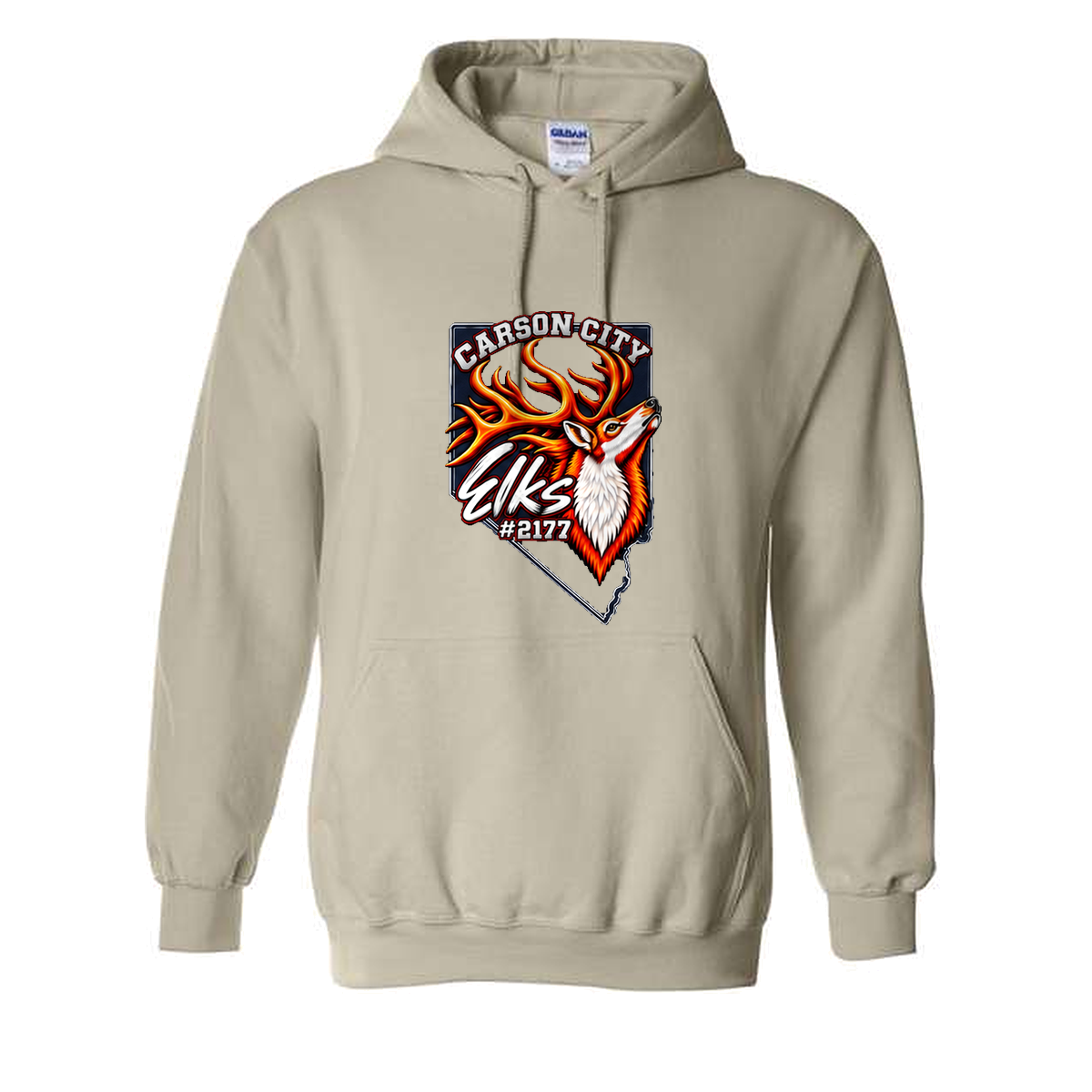 Carson City Elks #2177 Hoodie in Sand - flat lay, front