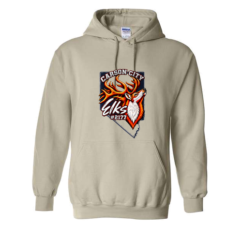 Carson City Elks #2177 Hoodie in Sand - flat lay, front