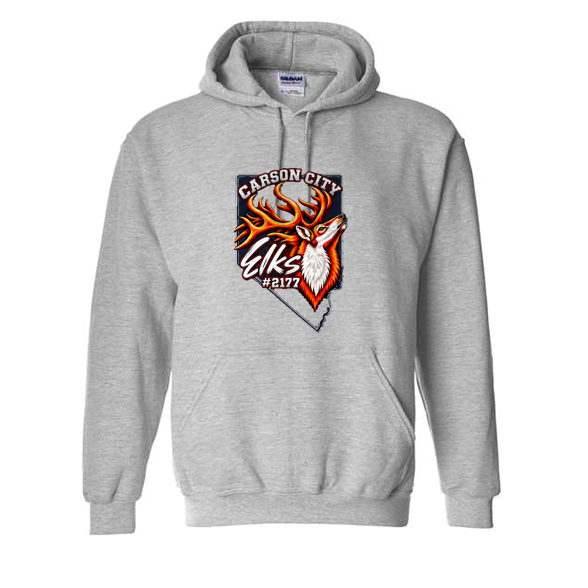 Carson City Elks #2177 Hoodie in Sport Grey - flat lay, front