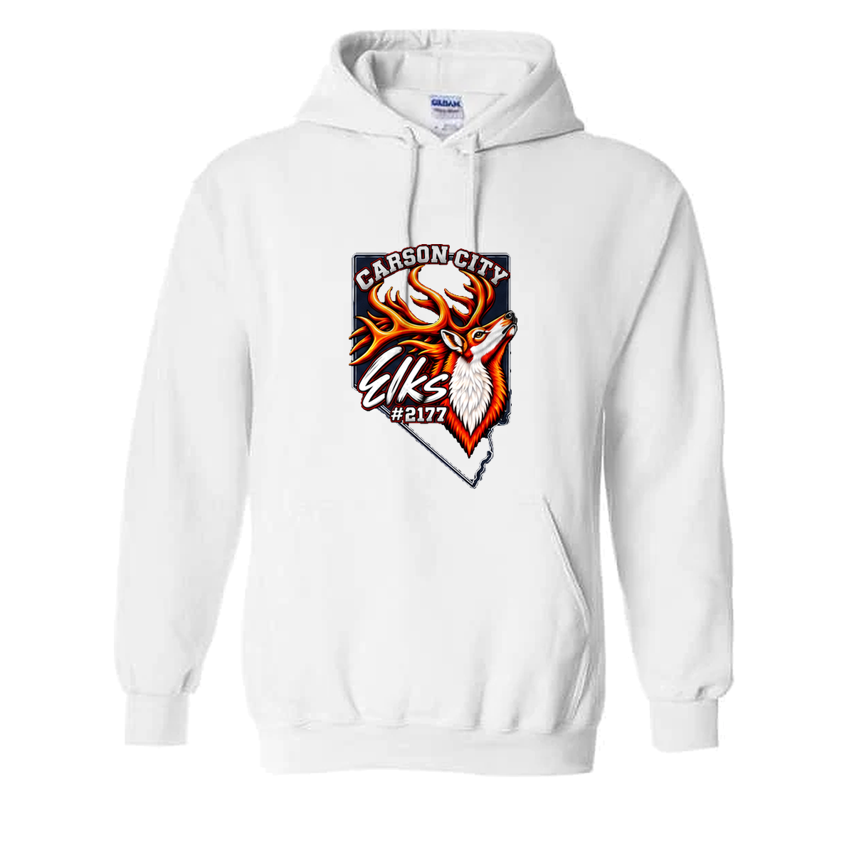 Carson City Elks #2177 Hoodie in White - flat lay, front