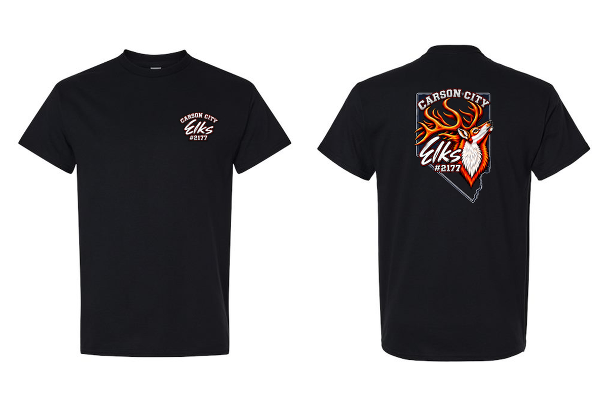 Elks Lodge #2177 T-Shirt in Black - front and back flat lay