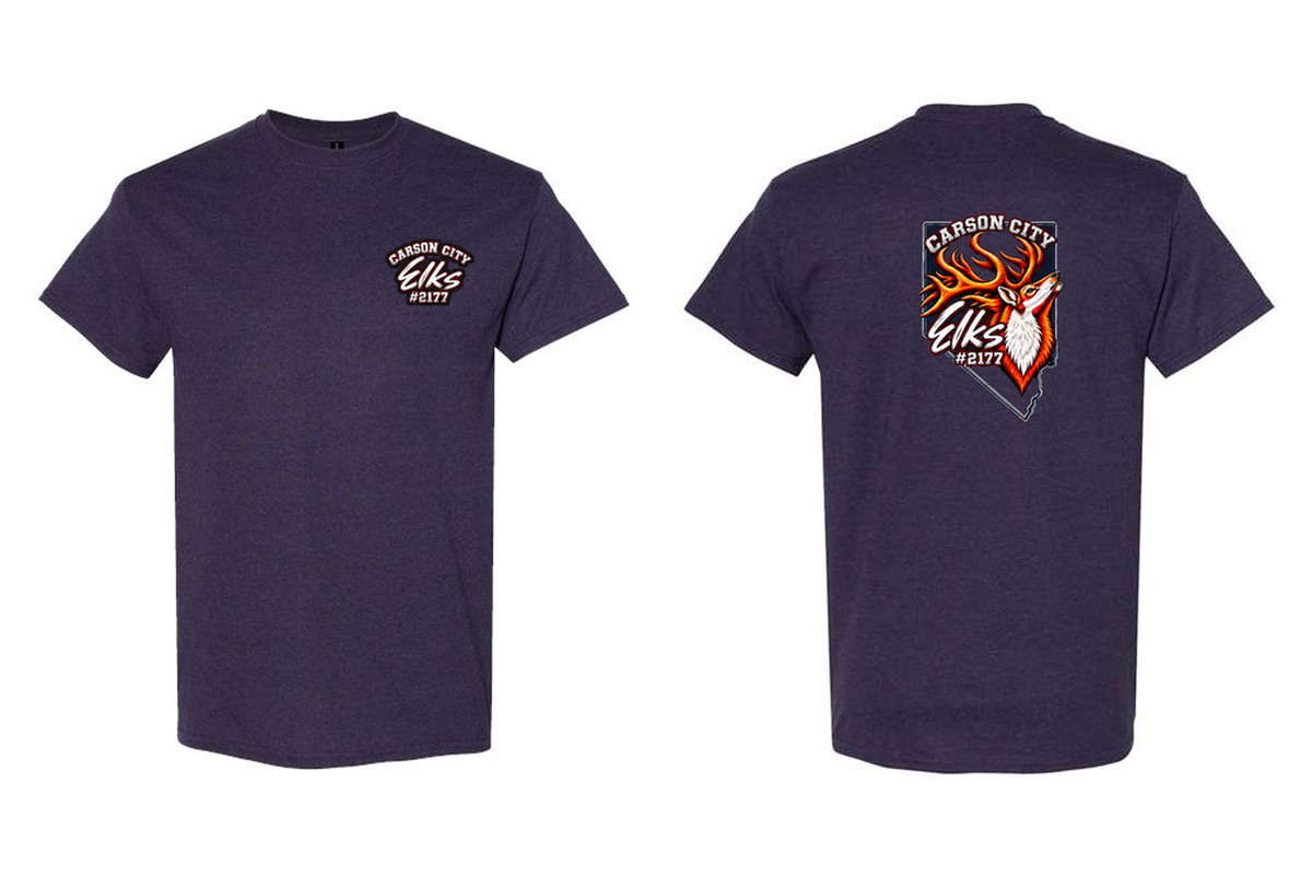 Elks Lodge #2177 T-Shirt in Blackberry - front and back flat lay
