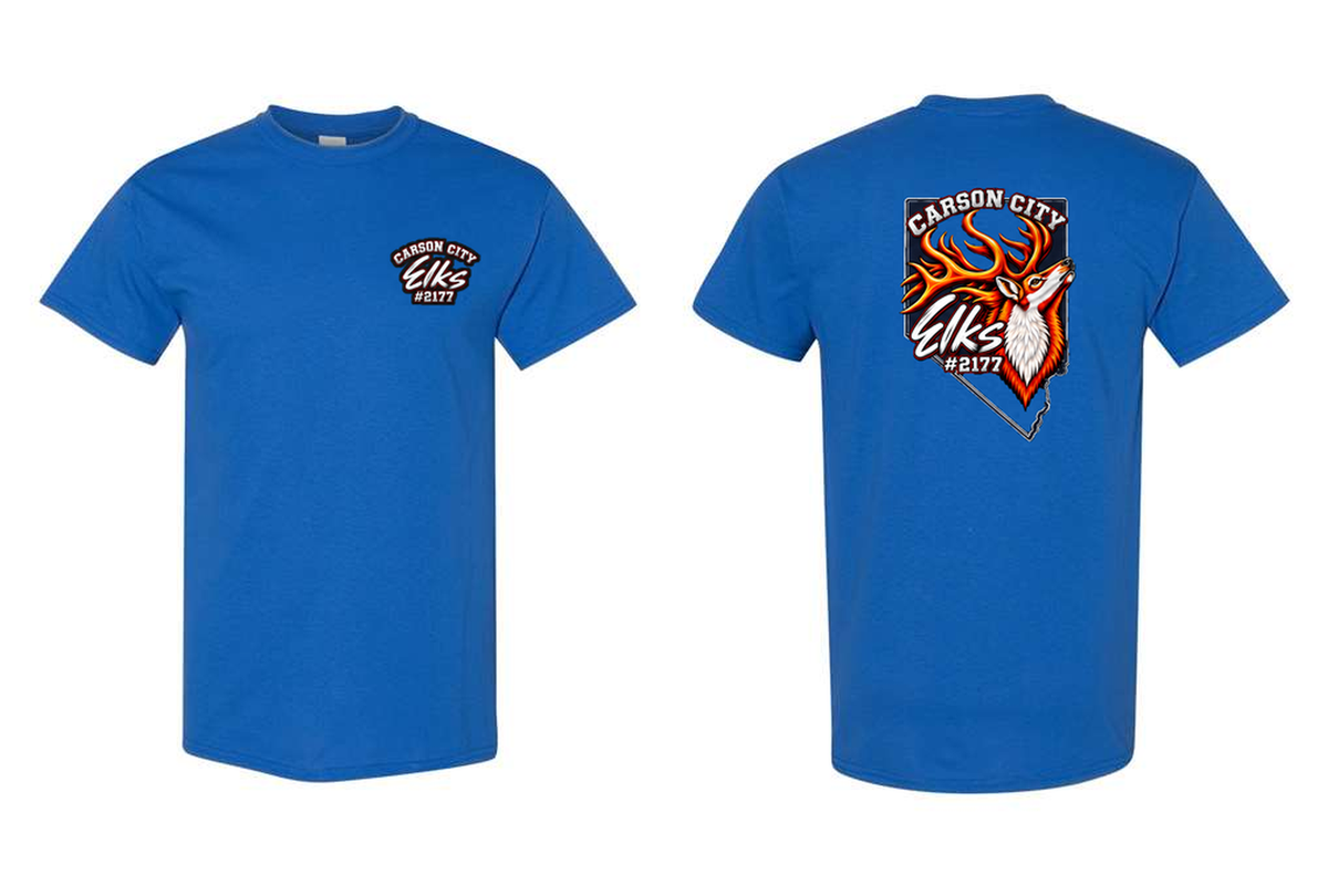 Elks Lodge #2177 T-Shirt in Royal - front and back flat lay