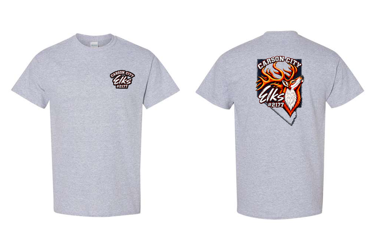 Elks Lodge #2177 T-Shirt in Sport Grey - front and back flat lay