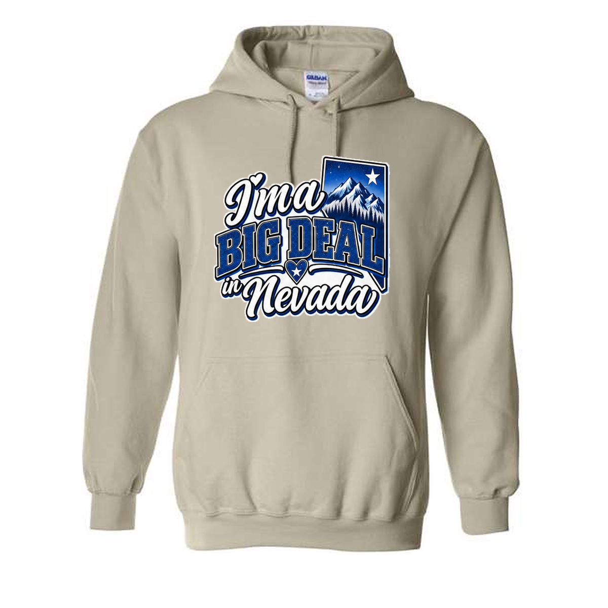 I’m a Big Deal in Nevada Hoodie in Sand - flat lay, front
