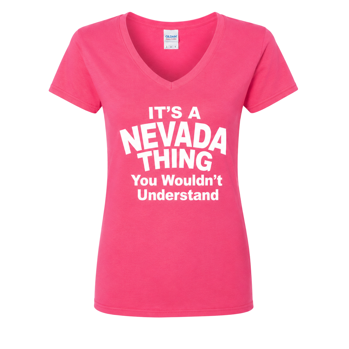 It’s a Nevada Thing You Wouldn’t Understand women’s v-neck in Heliconia - flat lay, front
