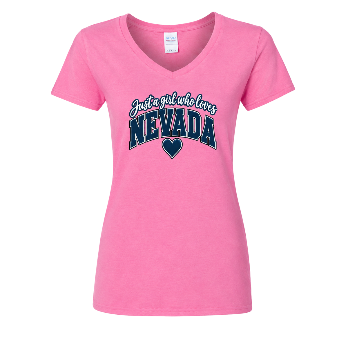 Just a Girl Who Loves Nevada V-Neck in Azalea - flat lay, front
