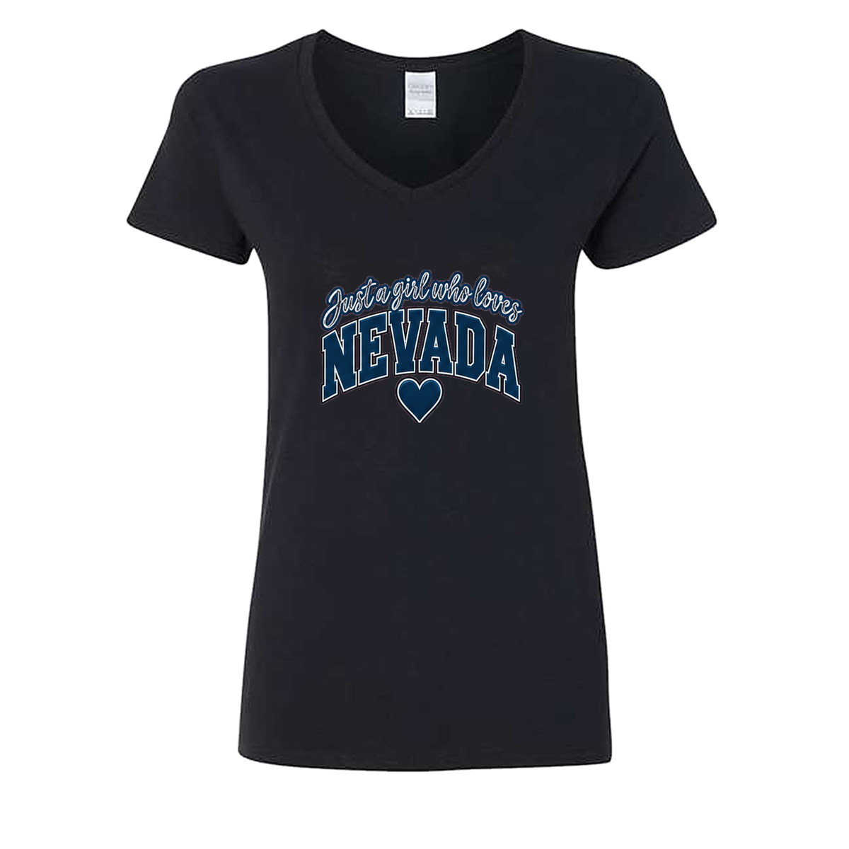 Just a Girl Who Loves Nevada V-Neck in Black - flat lay, front