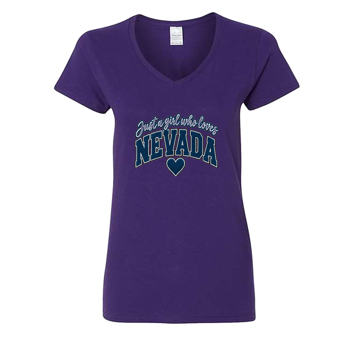 Just a Girl Who Loves Nevada V-Neck in Purple - flat lay, front