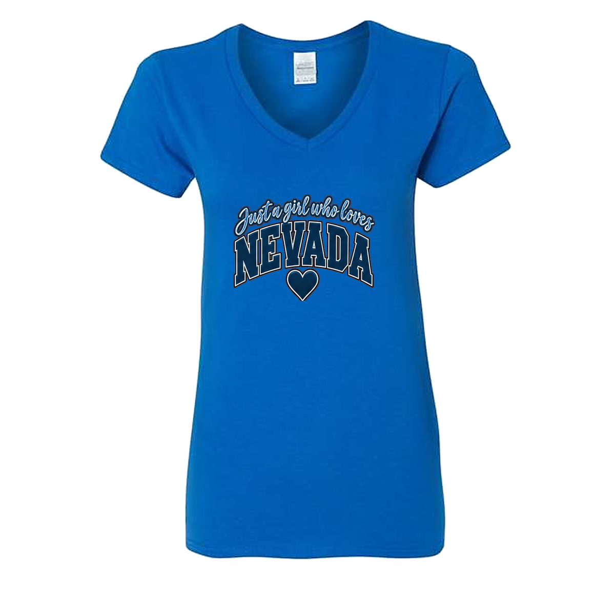 Just a Girl Who Loves Nevada V-Neck in Royal - flat lay, front