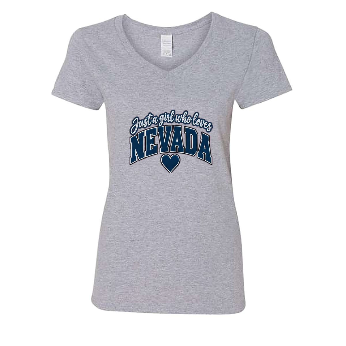 Just a Girl Who Loves Nevada V-Neck in Sport Grey - flat lay, front