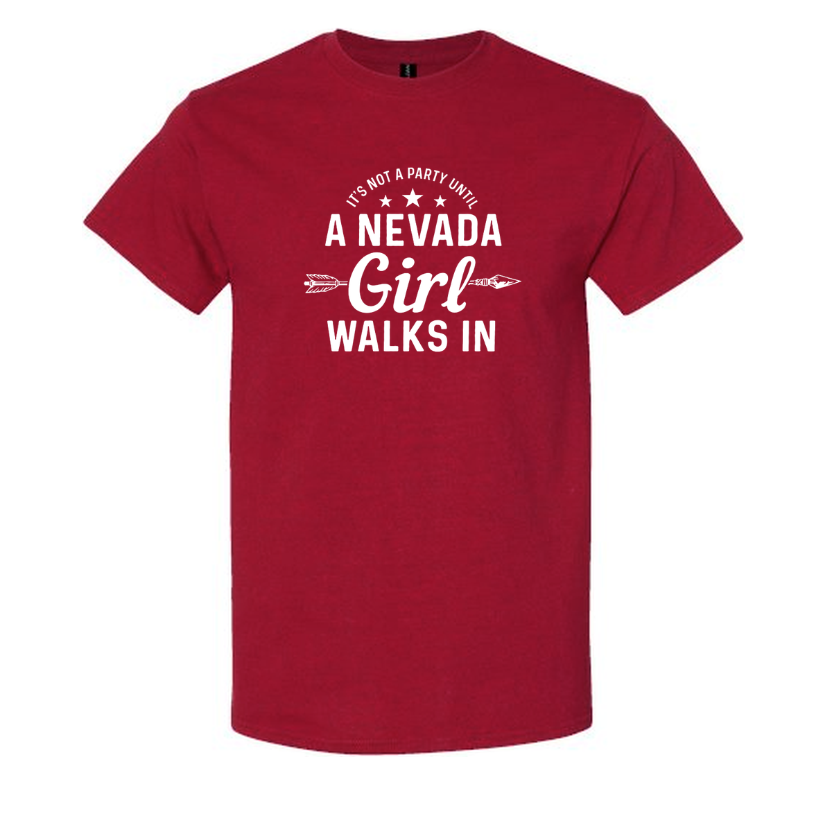 Nevada Girl Tee in Cardinal Red - flat lay, front