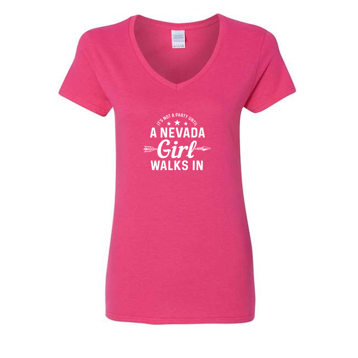 Nevada Girl V-Neck in Heliconia - flat lay, front