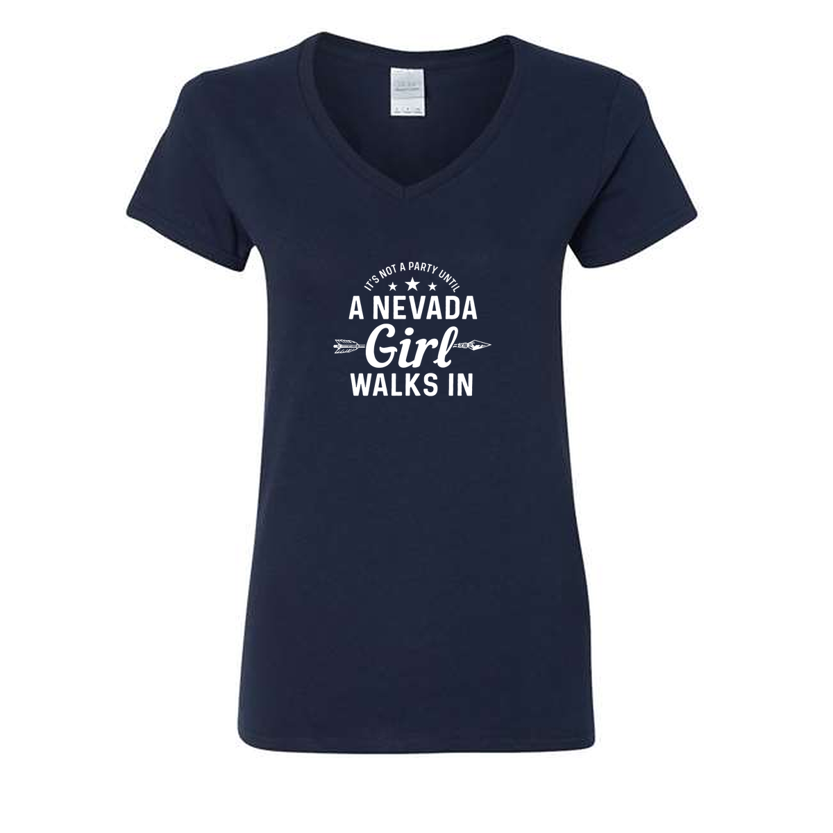 Nevada Girl V-Neck in Navy - flat lay, front