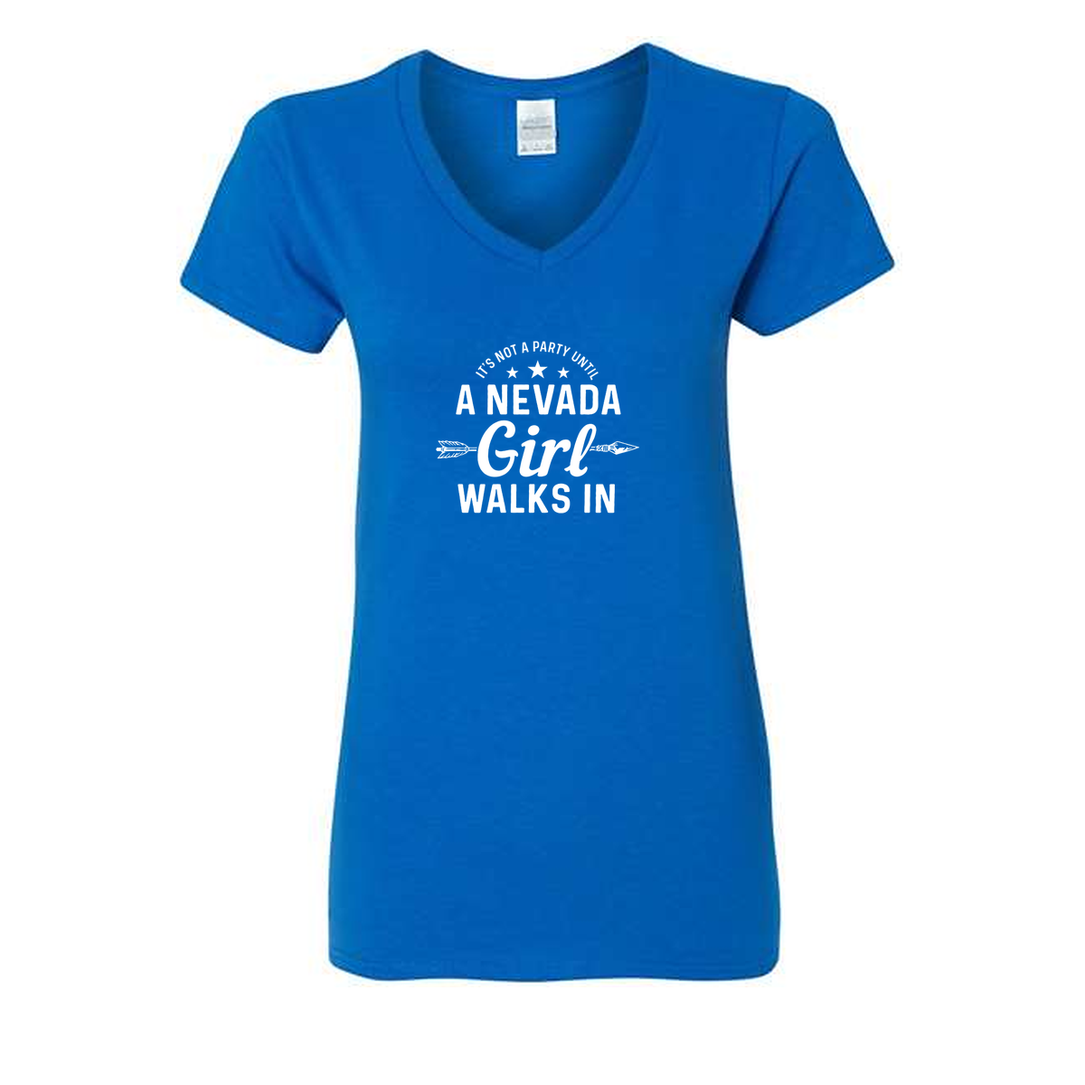 Nevada Girl V-Neck in Royal - flat lay, front