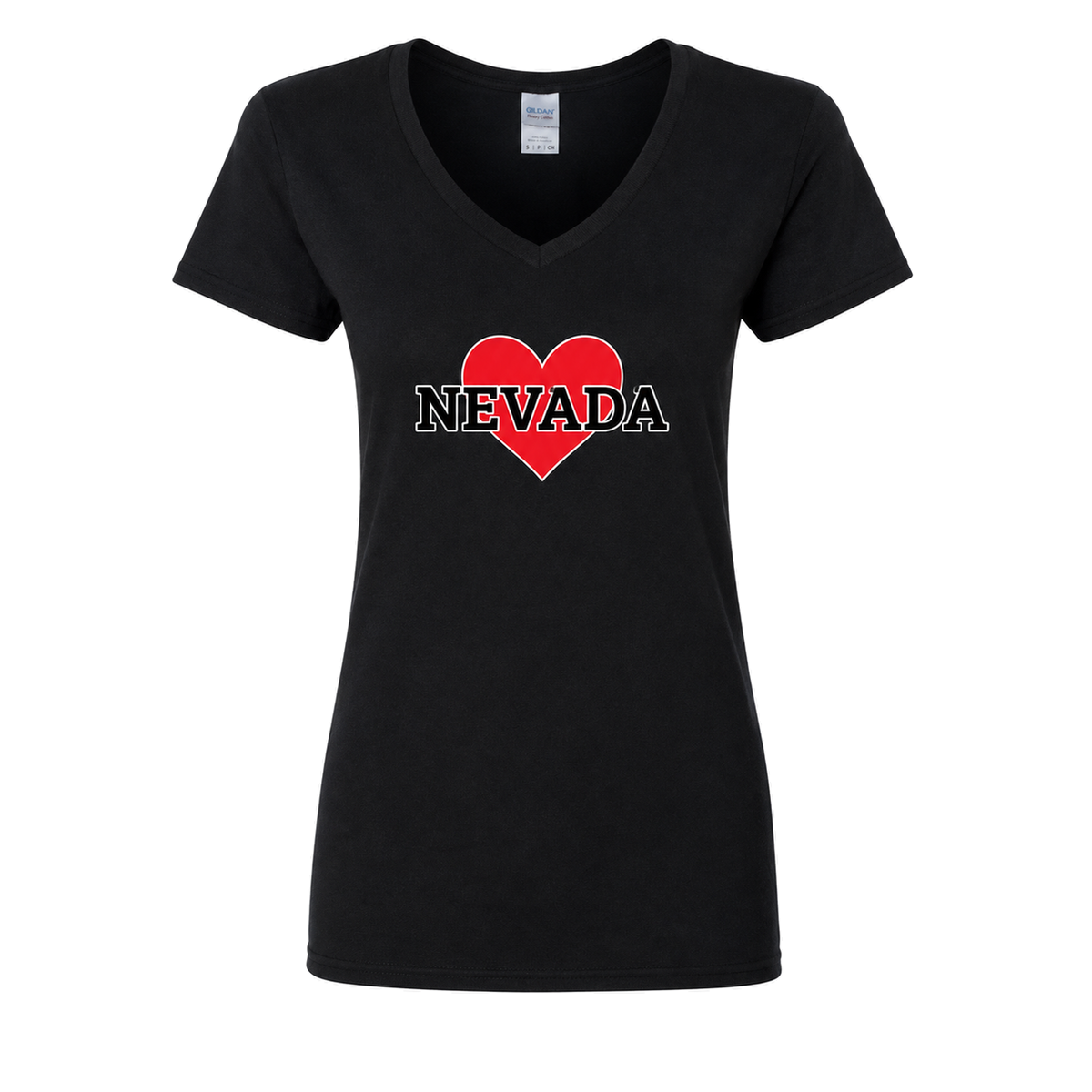 Nevada Heart V-Neck in Black - flat lay, front