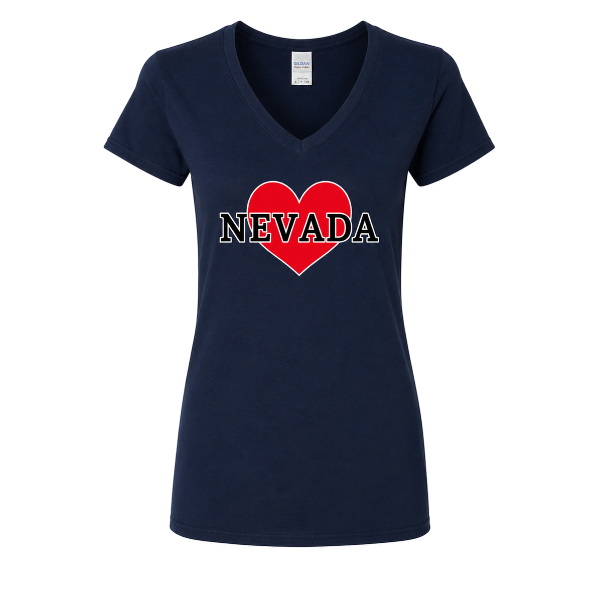 Nevada Heart V-Neck in Navy - flat lay, front