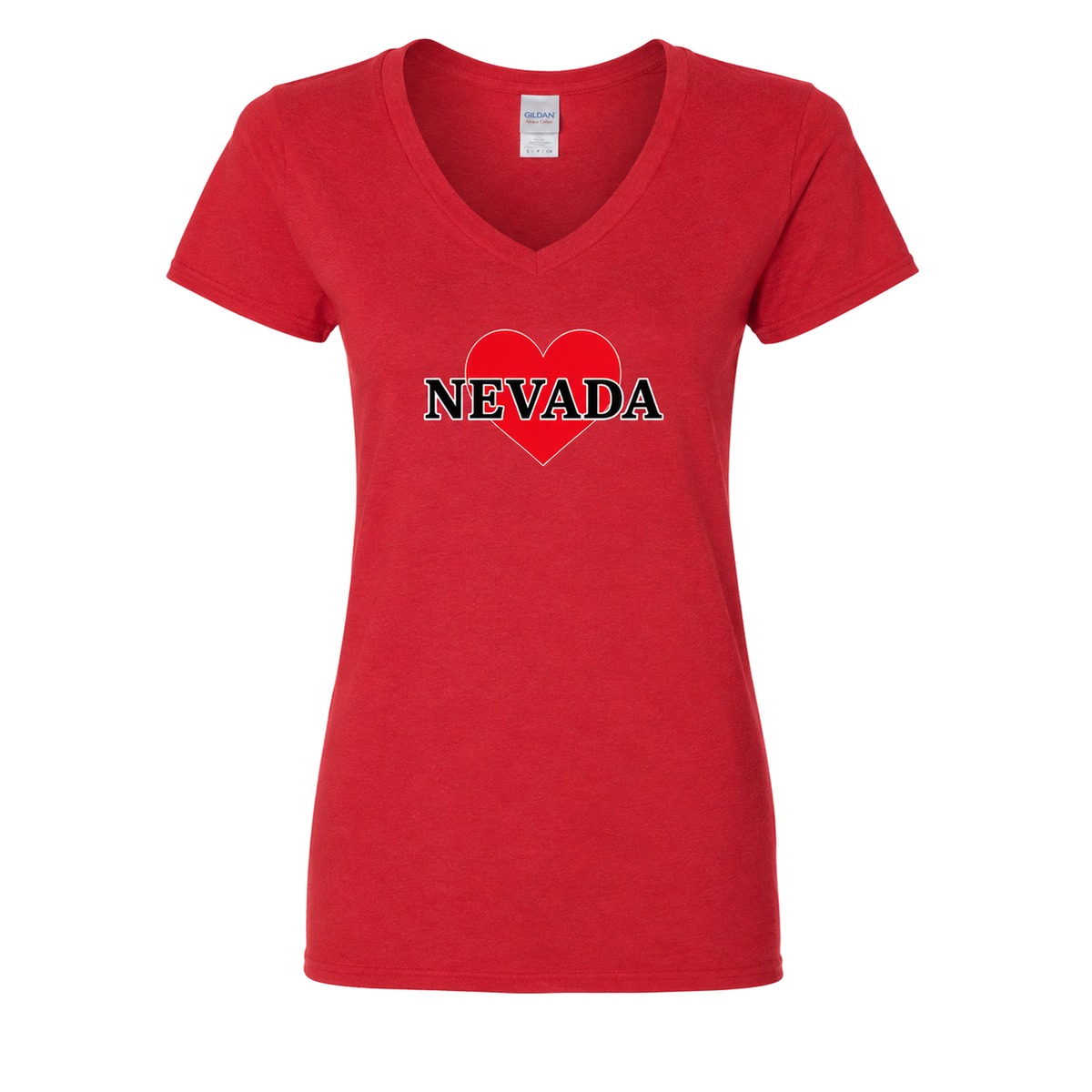 Nevada Heart V-Neck in Red - flat lay, front