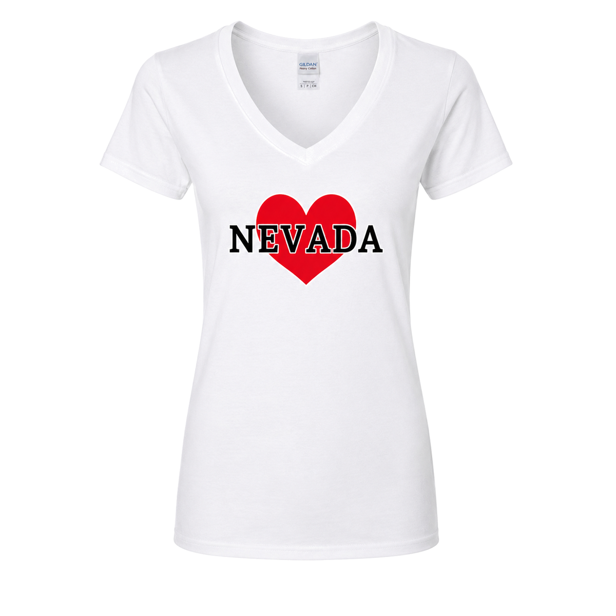 Nevada Heart V-Neck in White - flat lay, front